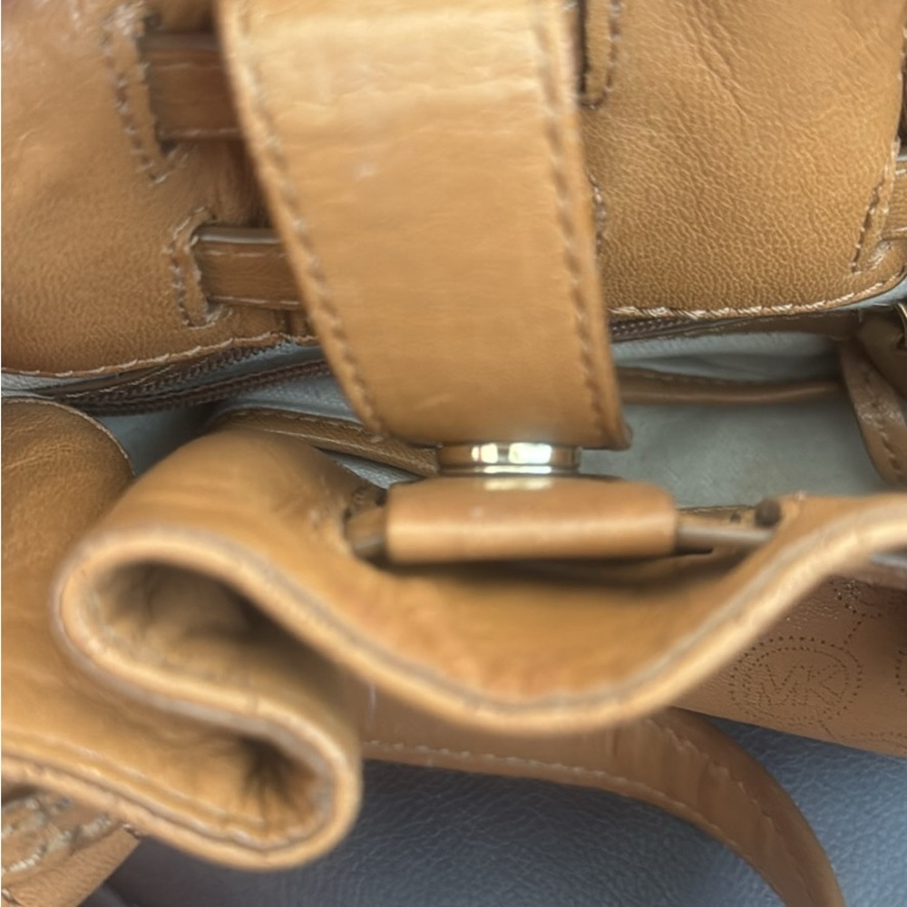 Michael Kors Tan Leather Drawstring Tote with Gold Hardware. Originally $428 - Picture 7 of 8